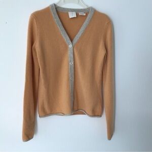 Elegant V-Neck Cardigan in Peach and Gray